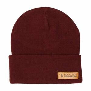 NEW LOCAL BOY OUTFITTERS men's leather label beanie in garnet